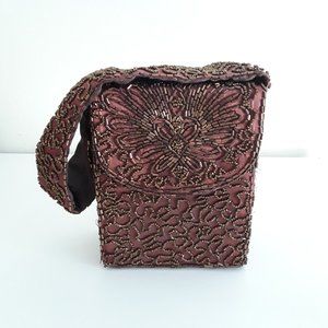 Antique Vintage 1930s-40s Copper Bugle Beaded Box Bag Purse